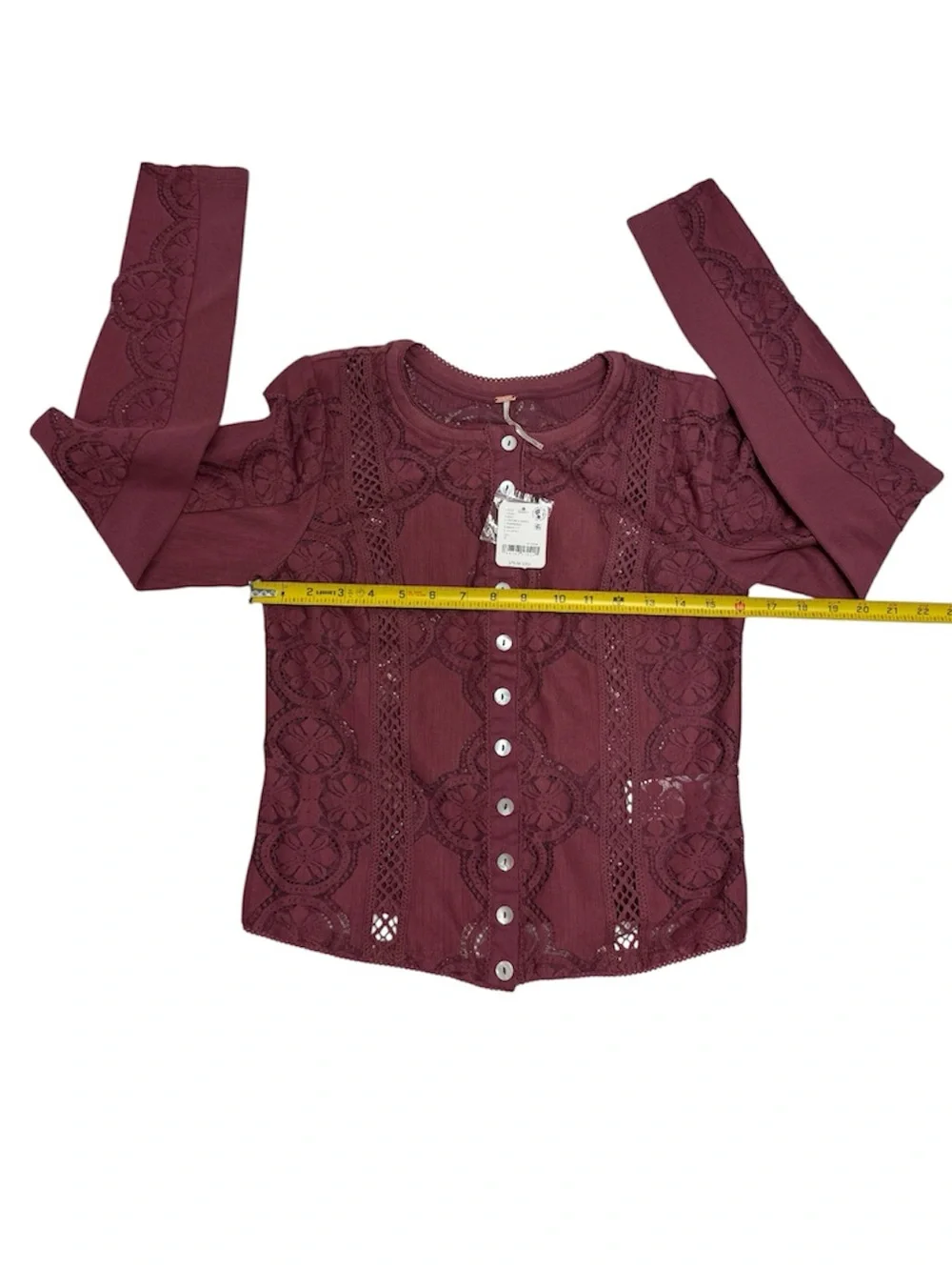Free People Women's Button-Front Long-Sleeve Lace Top, Size SMALL